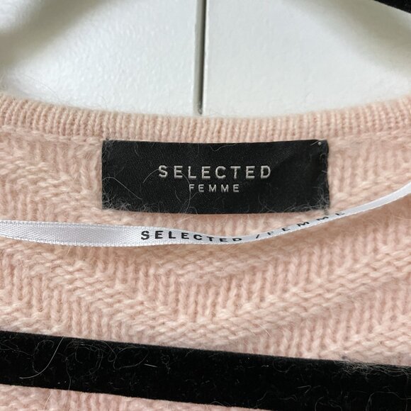 Selected Femme Angora Cardigan Womens M Pink Wavy Ribbed Knit Open Front - Picture 2 of 6